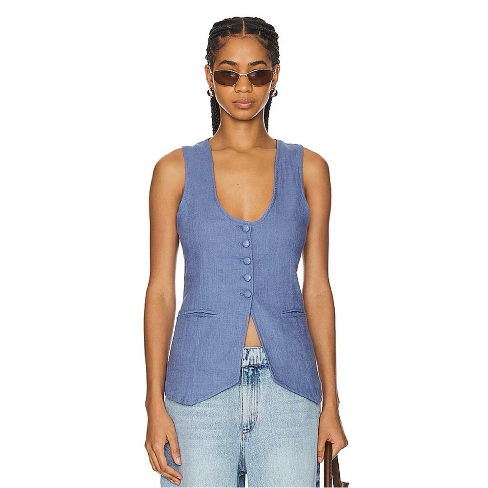 Free People Millie Linen Vest in Denim Grey